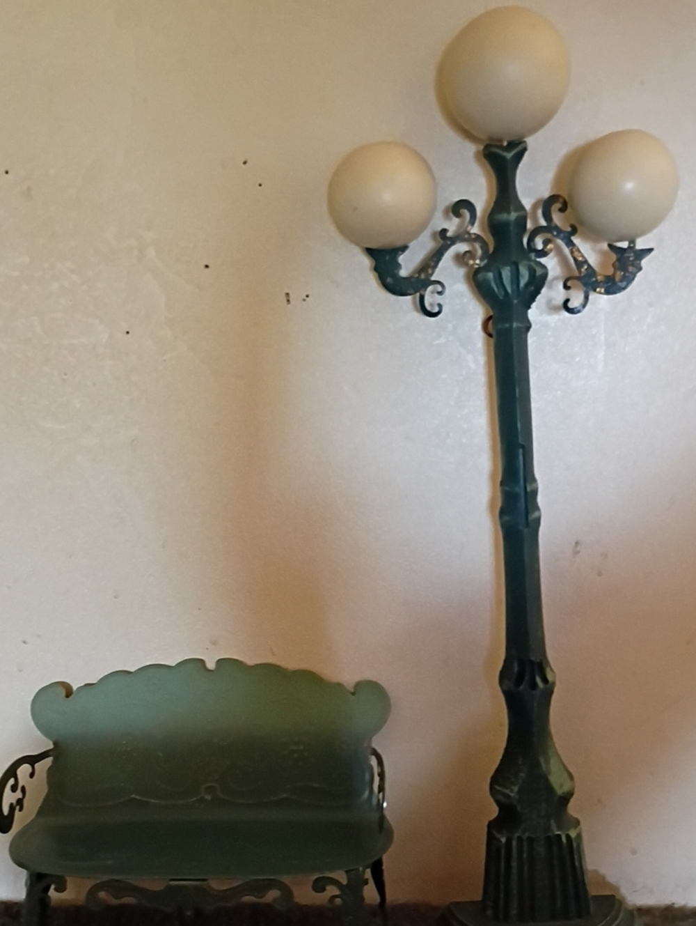 Home Interiors Green Three-Globe Lantern Floor Lamp with Matching Green Bench